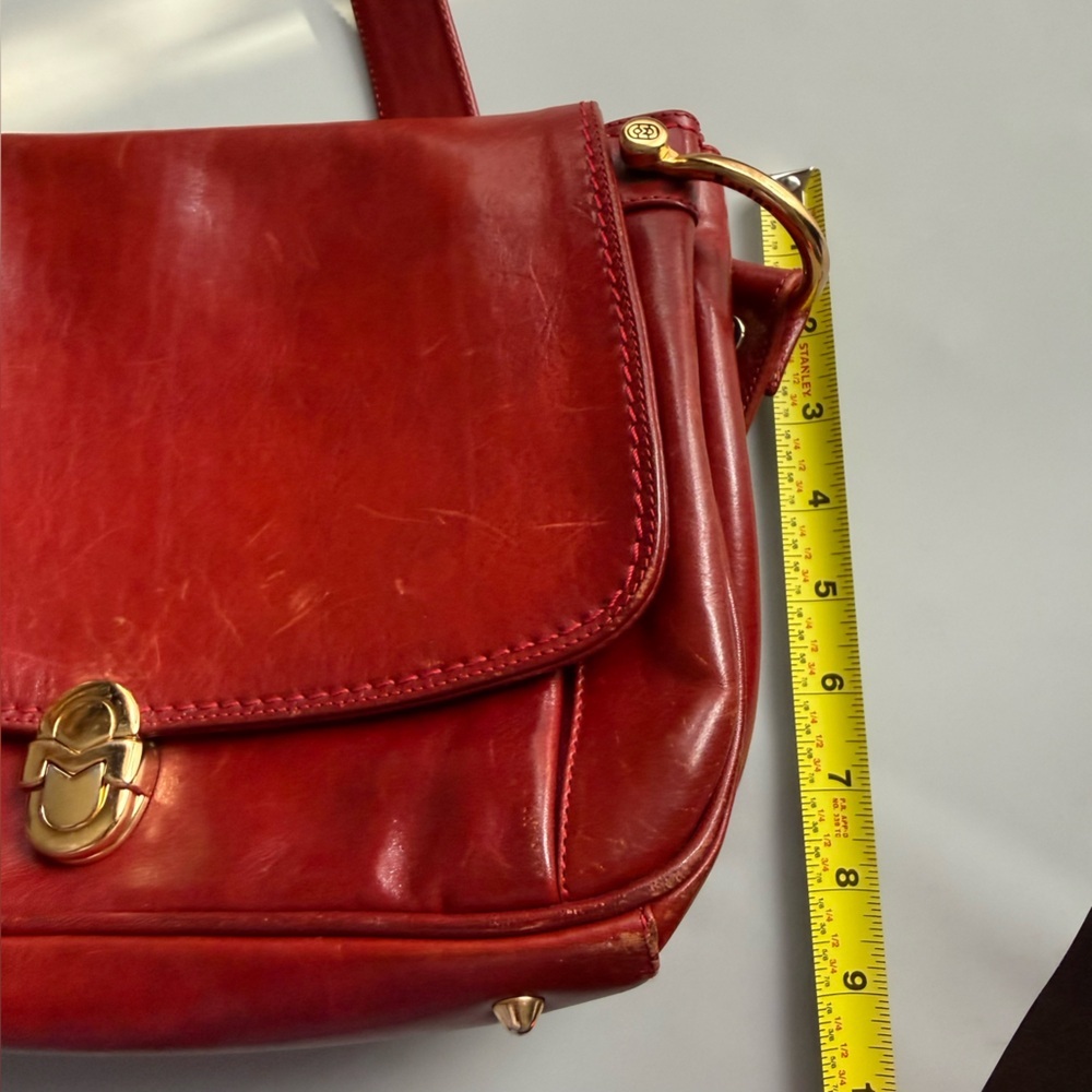 vtg Marino Orlandi Red Leather Medium Shoulder Bag Gold Hardware Y2K - Picture 7 of 9